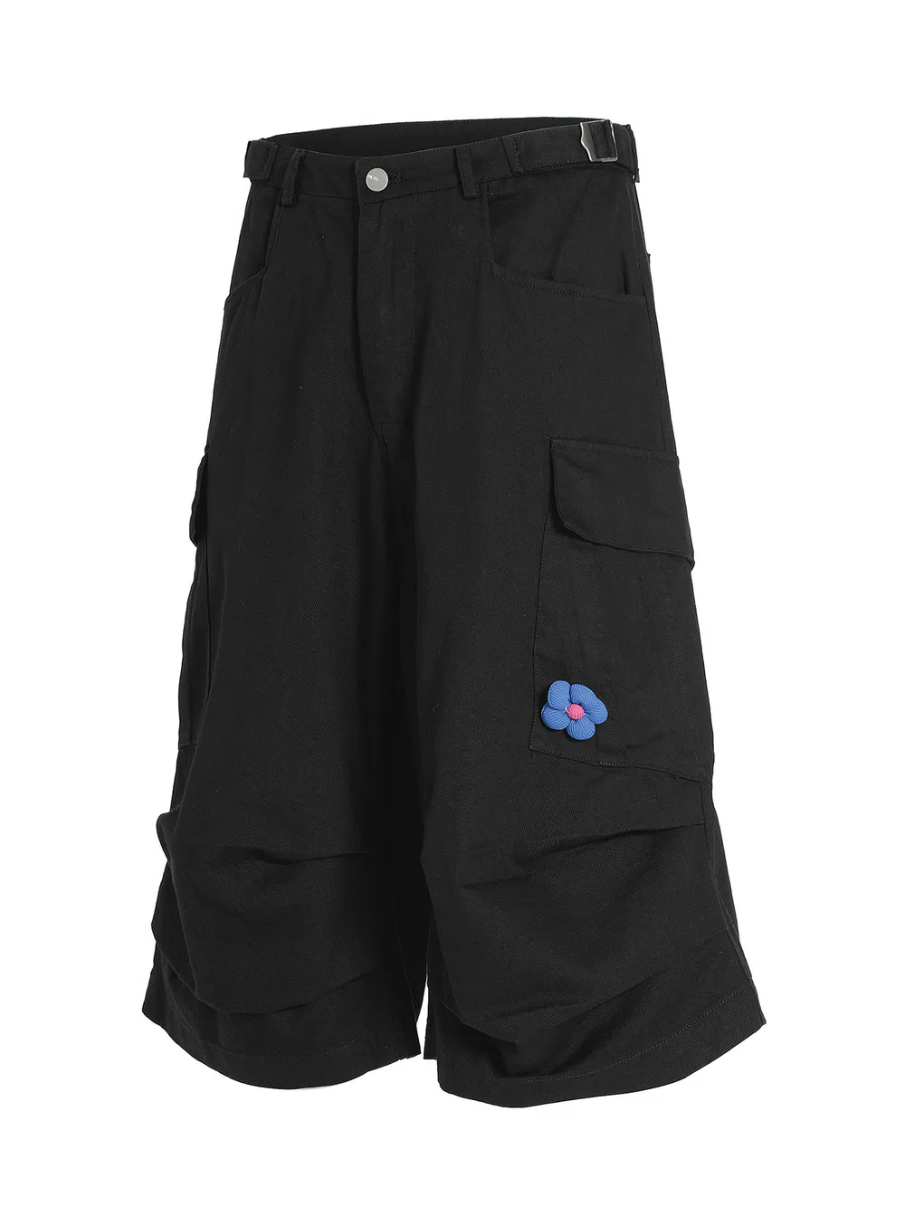 Men's Wide Leg Cargo Shorts with Flower Patch, image 4