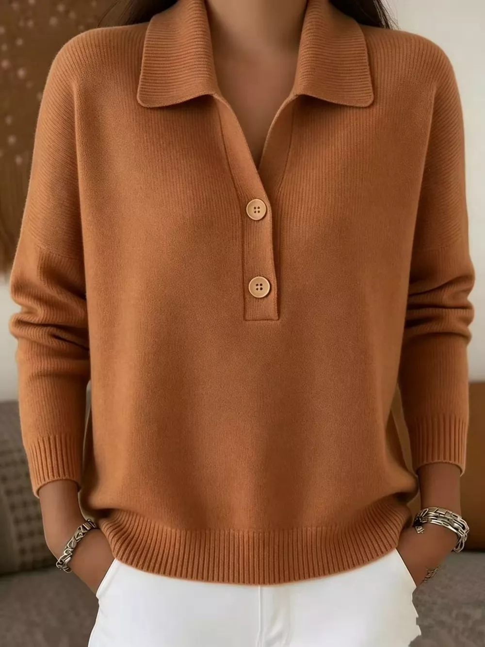 Full Size Button Detail Long Sleeve Sweater Plus Size, image 11
