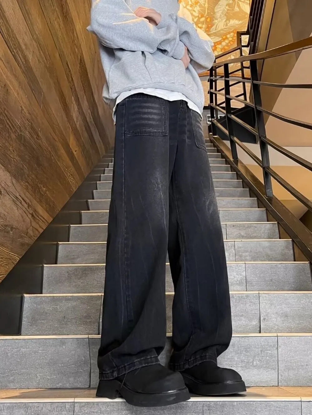 Men's Plus Size Washed Wide Leg Jeans, image 3