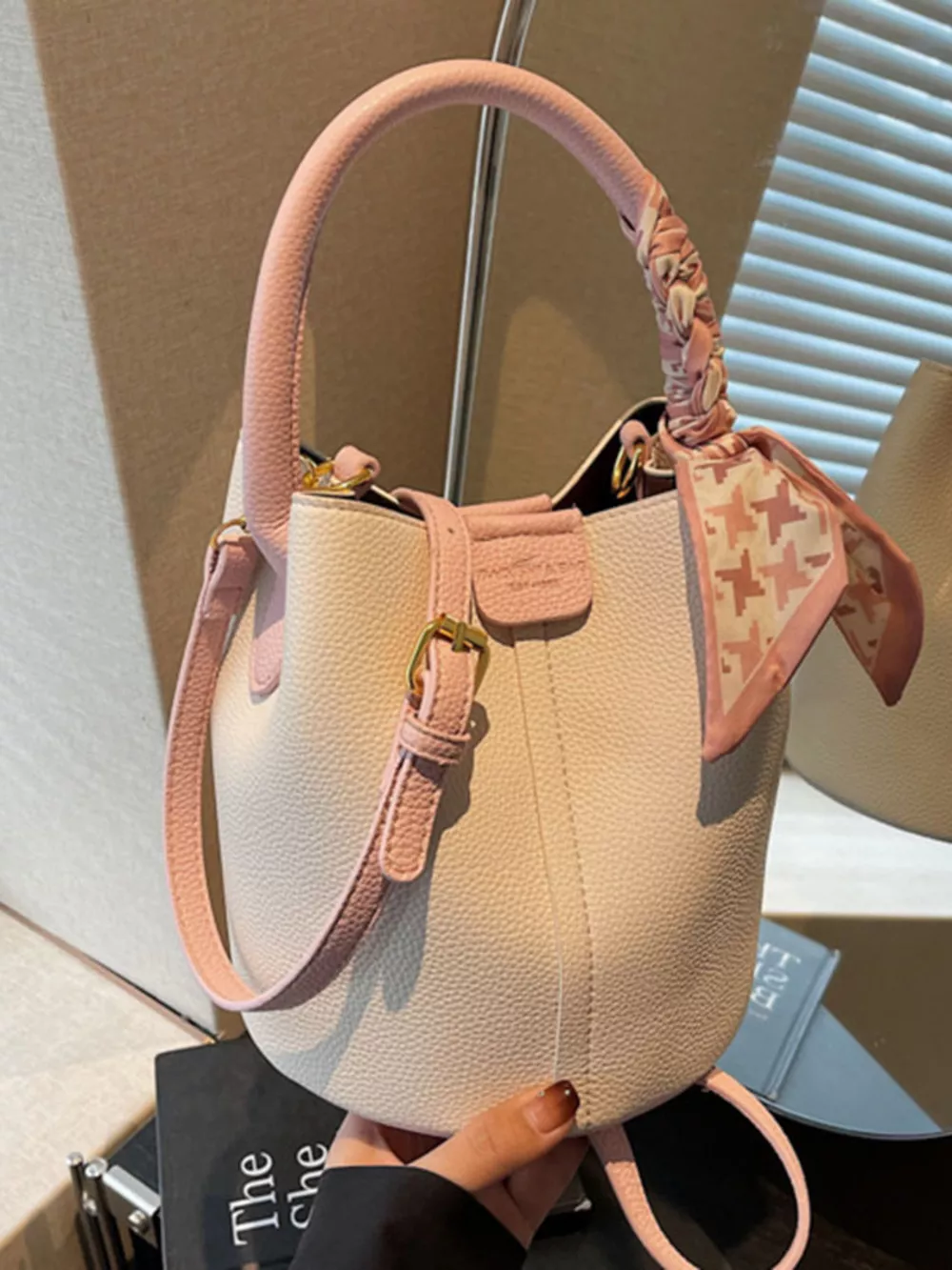 Leather Bucket Crossbody Bag, image 2