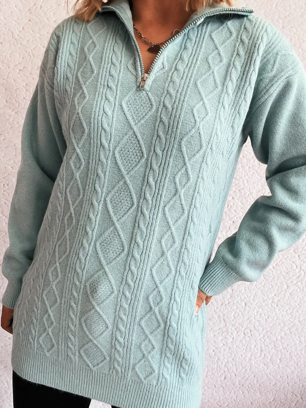 Texture Zip Collar Long Sleeve Sweater, image 5