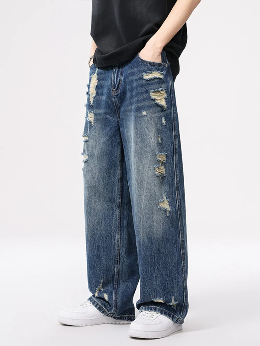 Men's Distressed Wide Leg Jeans, image 2