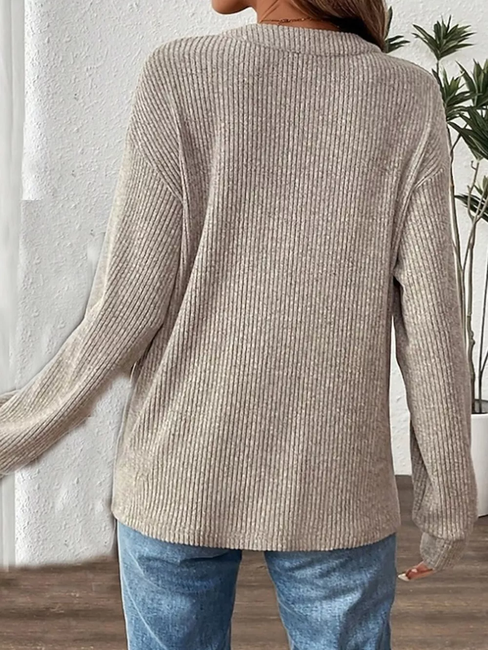 Ribbed Button Detail Long Sleeve T-Shirt, image 10