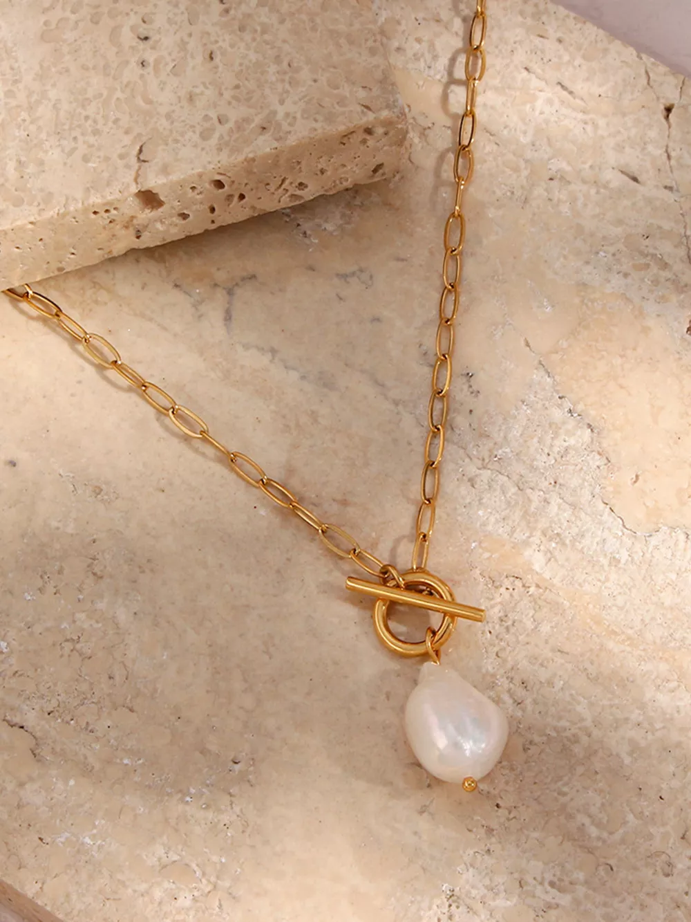 18K Gold-Plated Baroque Pearl Pendant Necklace, image 9