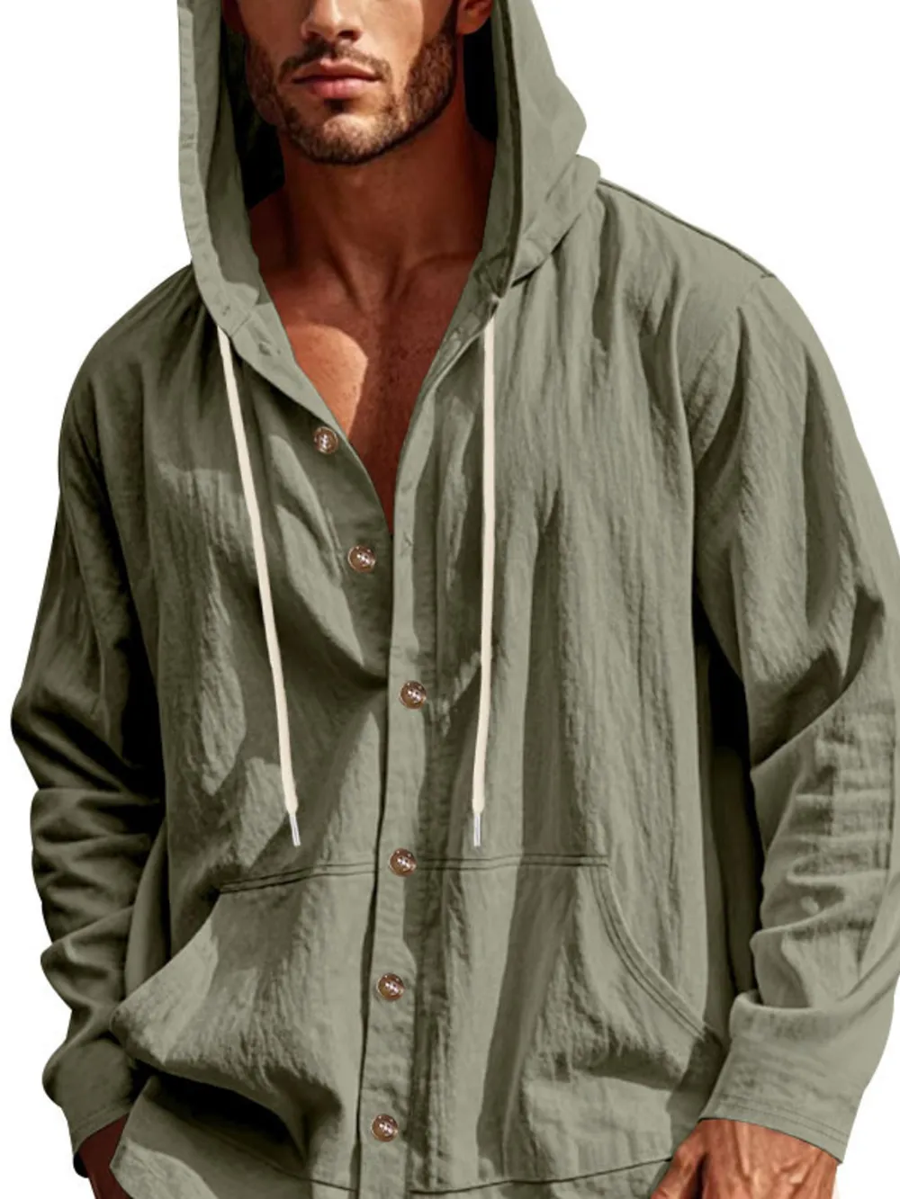 Men's Full Size Drawstring Button Up Hooded Top Plus Size, image 10