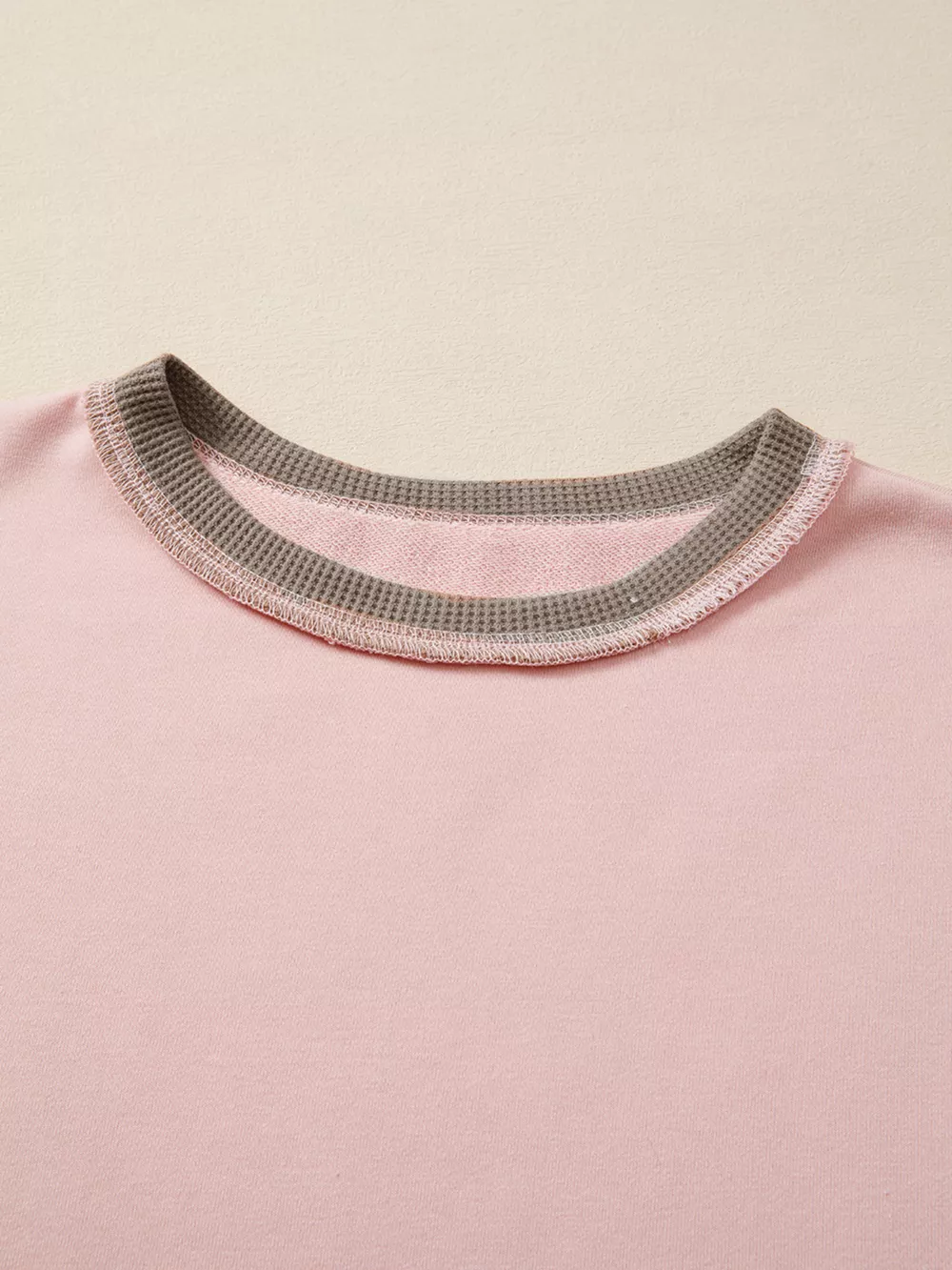 Color Block Mix Texture Waffle Patchwork Oversize Sweatshirt, image 4