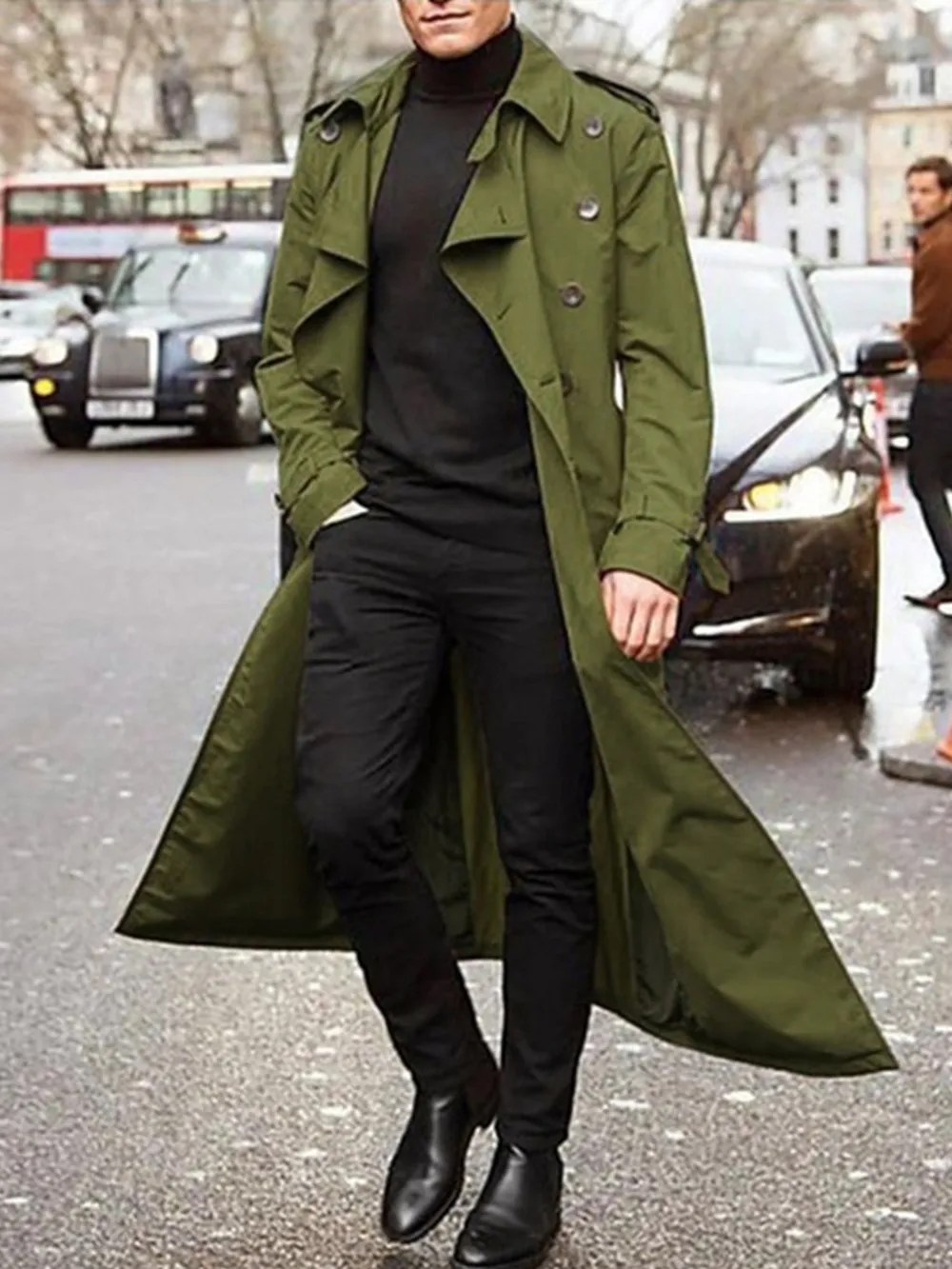 Men's Long Sleeve Longline Trench Coat, image 3