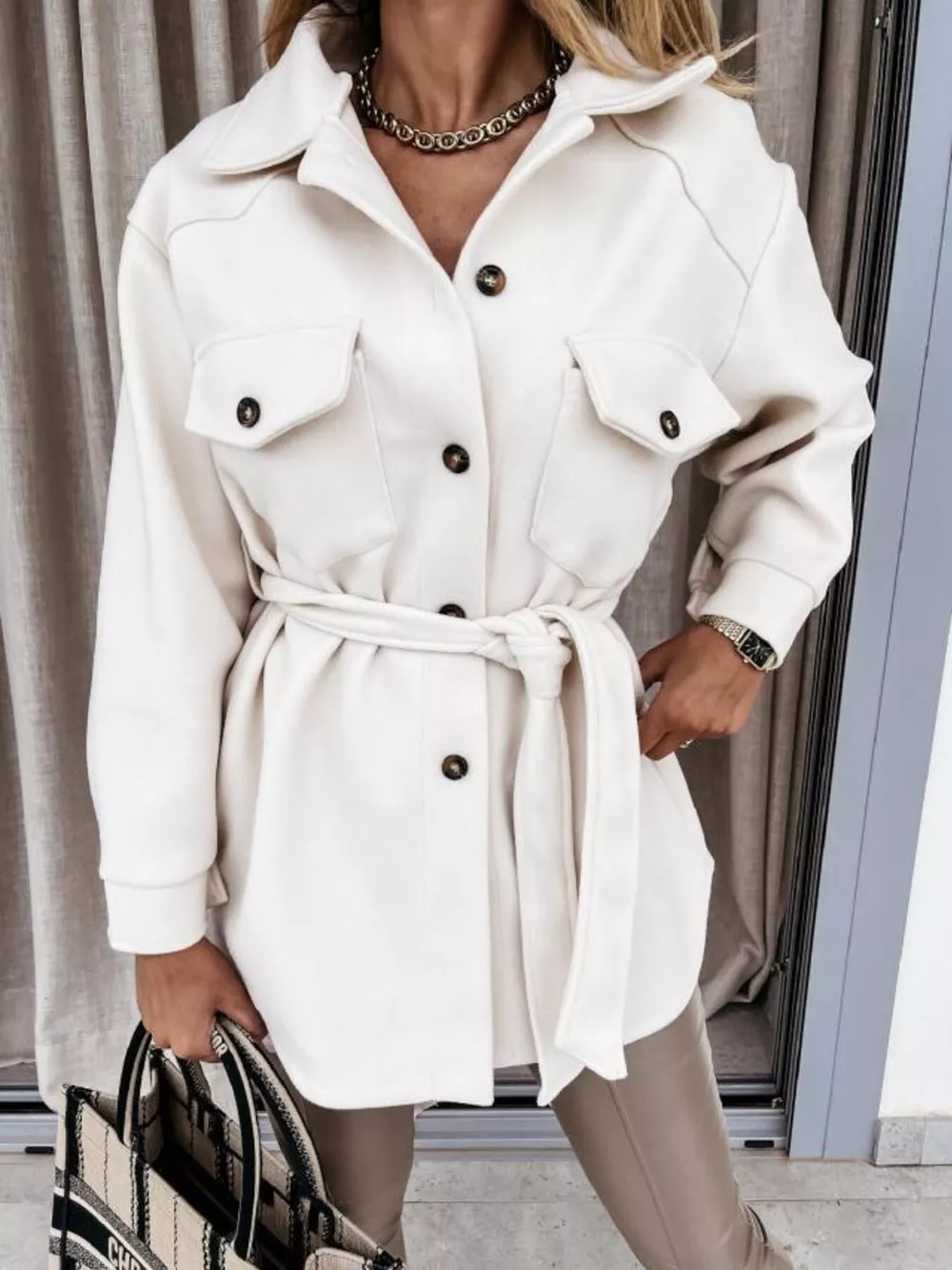Button-Down Tie Waist Coat, image 5