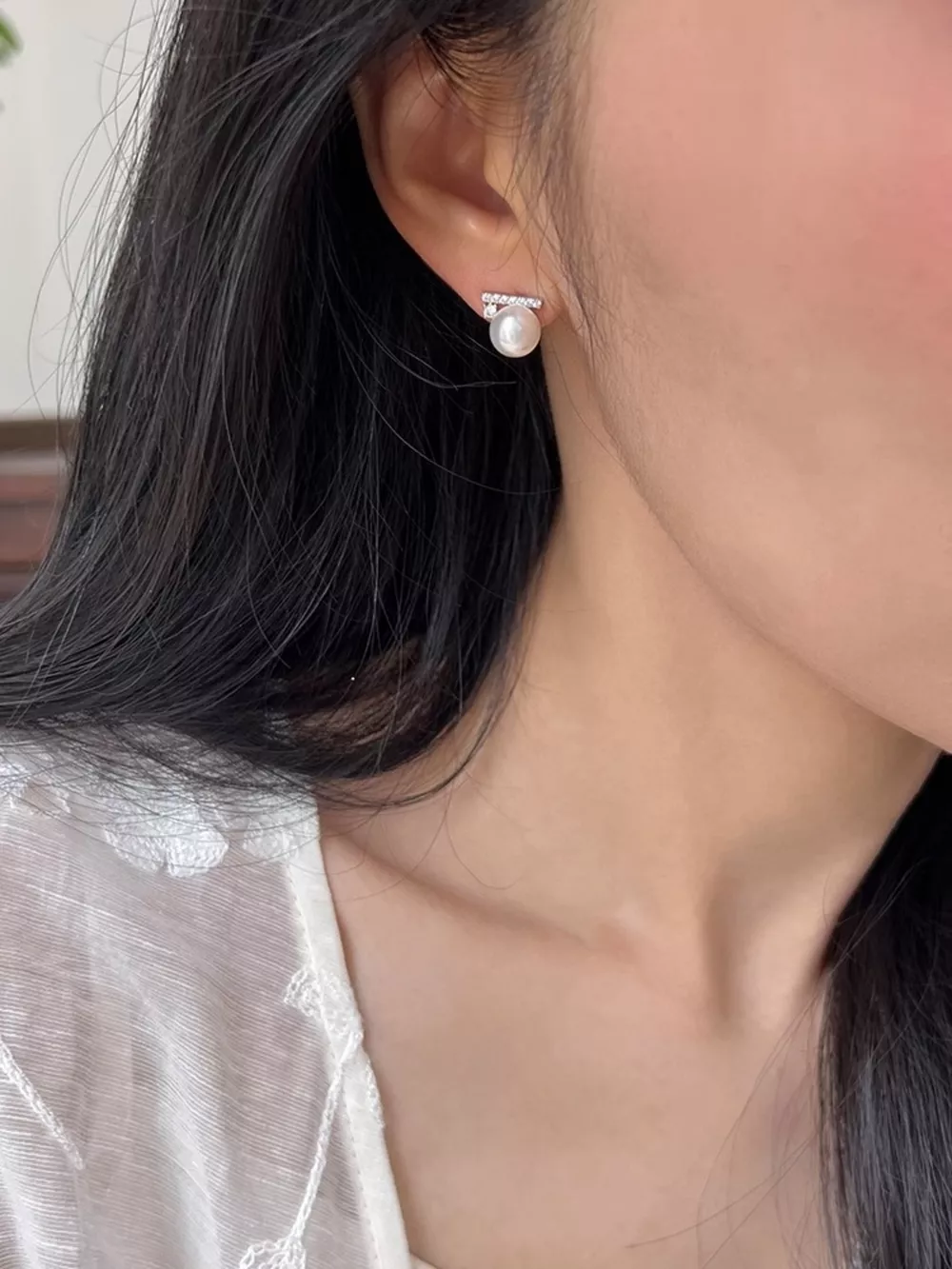 Zircon Pearl Stud Earrings, image 6