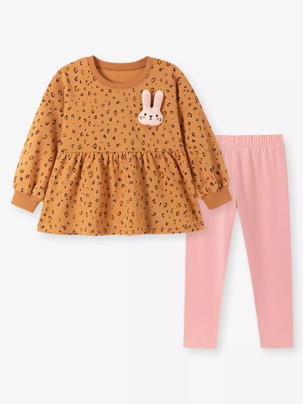Children's Bunny Leopard Peplum Top and Leggings Set, image 4