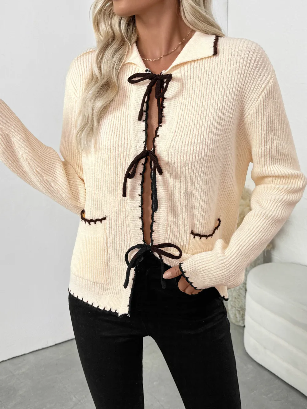 Tie Front Long Sleeve Cardigan, image 4