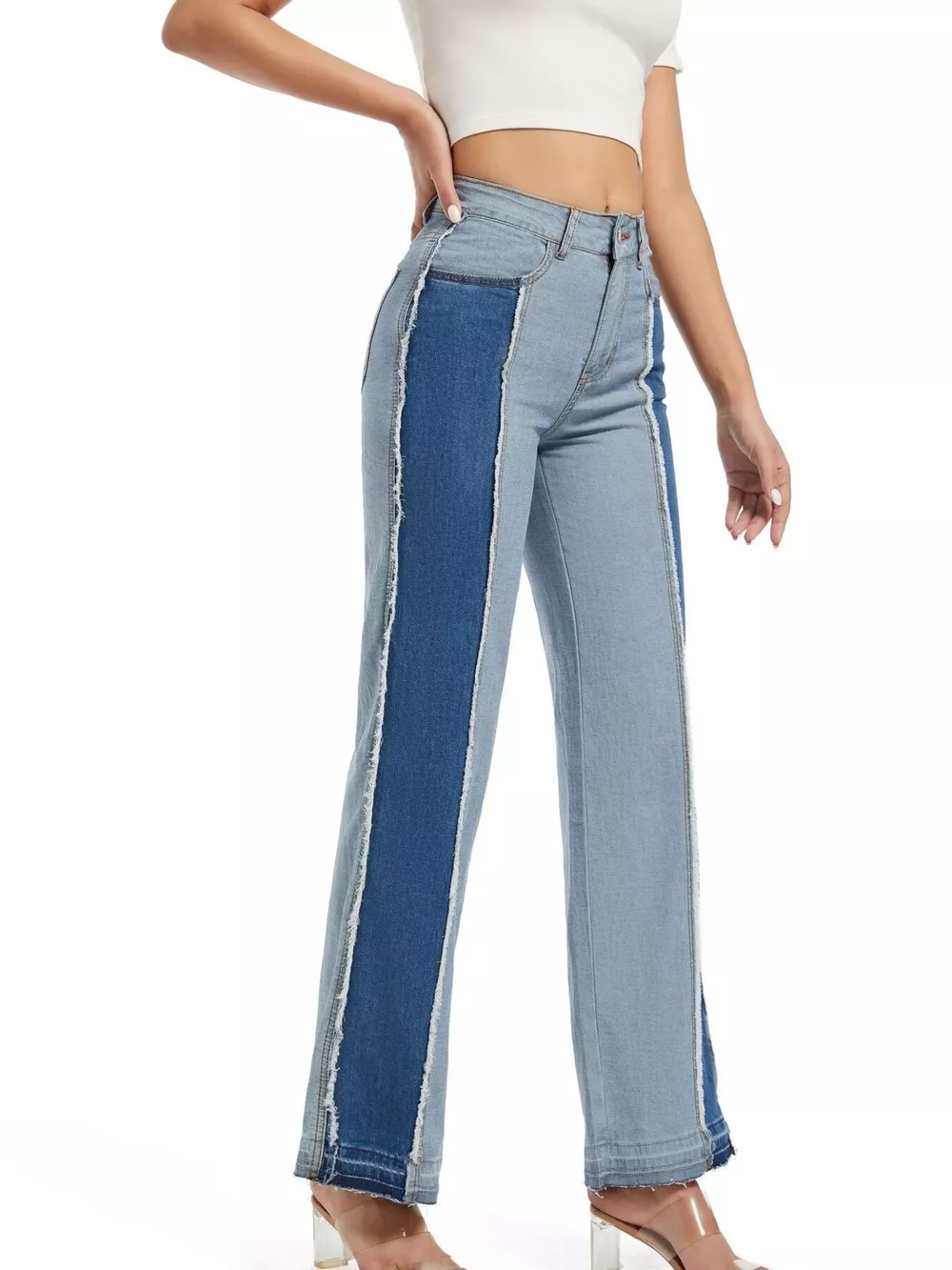 High-Waisted Two Tone Jeans, image 5