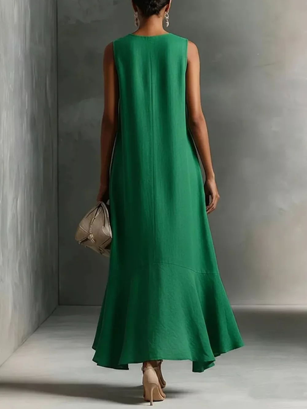 Ruffled Hem Sleeveless Notched Dress, image 5