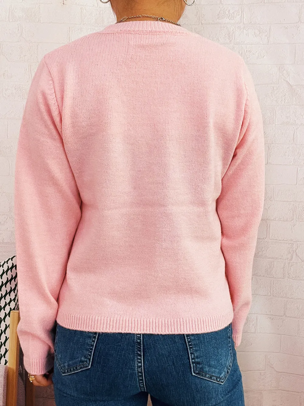 Flower Contrast Round Neck Sweater, image 11