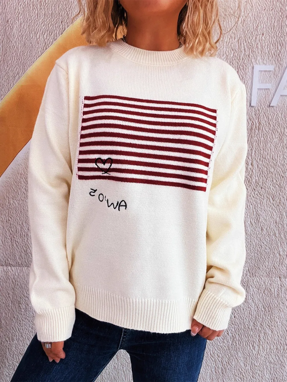 Striped Round Neck Long Sleeve Sweater, image 11
