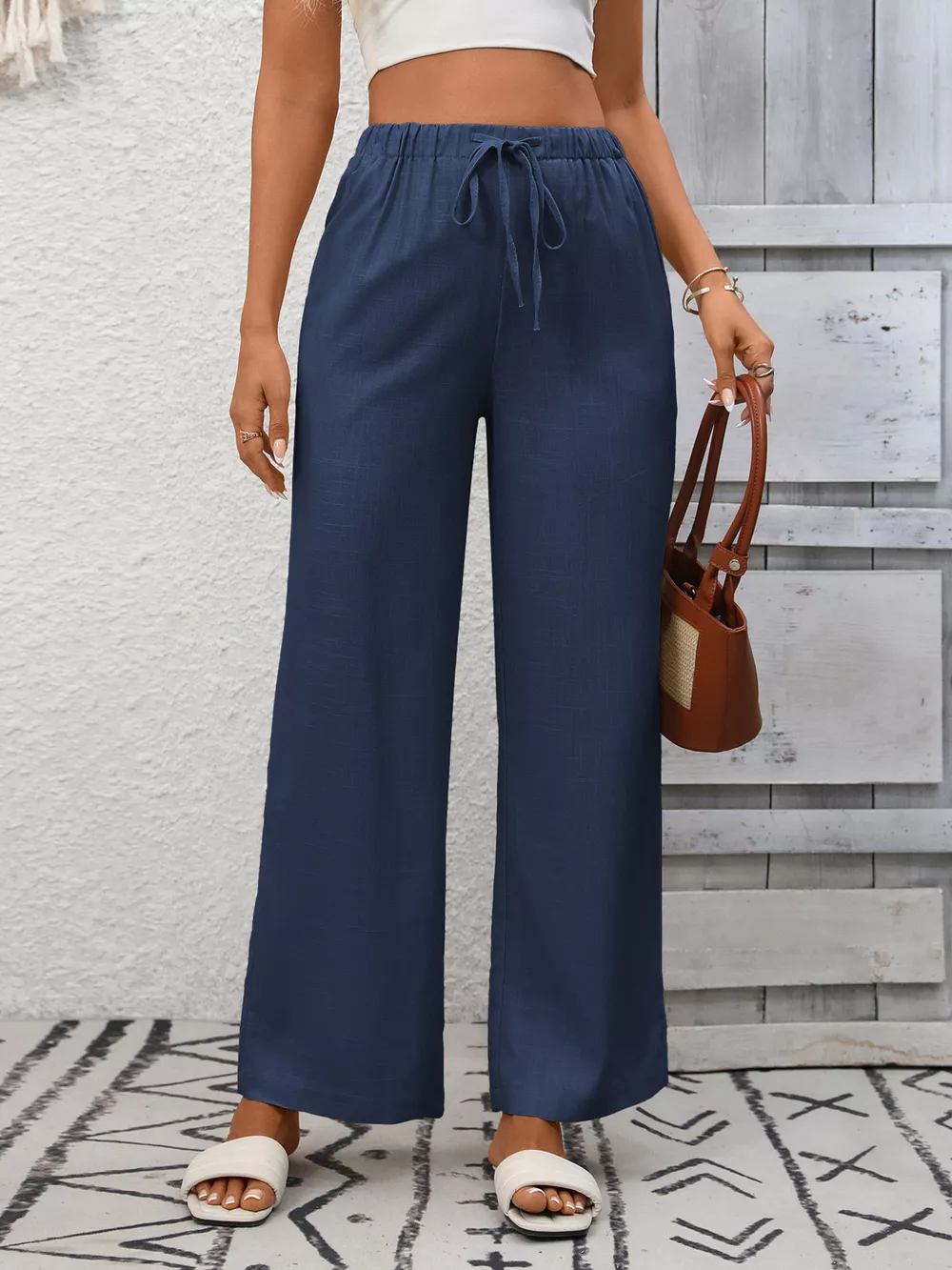 Drawstring High Waist Wide Leg Pants, image 13