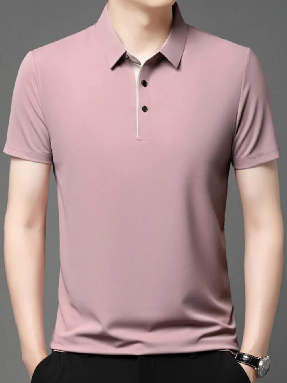 Men's Plus Size Button Detail Short Sleeve Polo, image 2