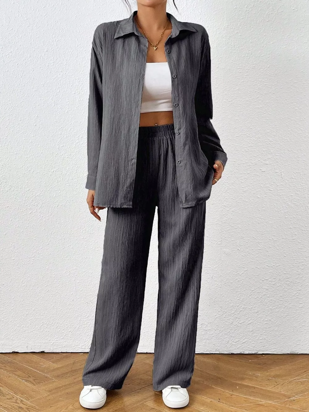 Button Up Long Sleeve Shirt and Pants Set, image 5