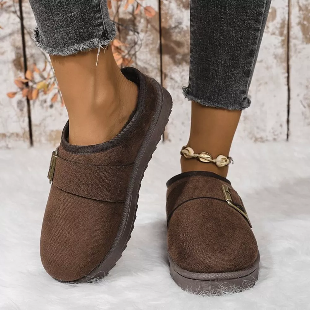 Buckle Decor Plush Lined Warm Slippers, image 5