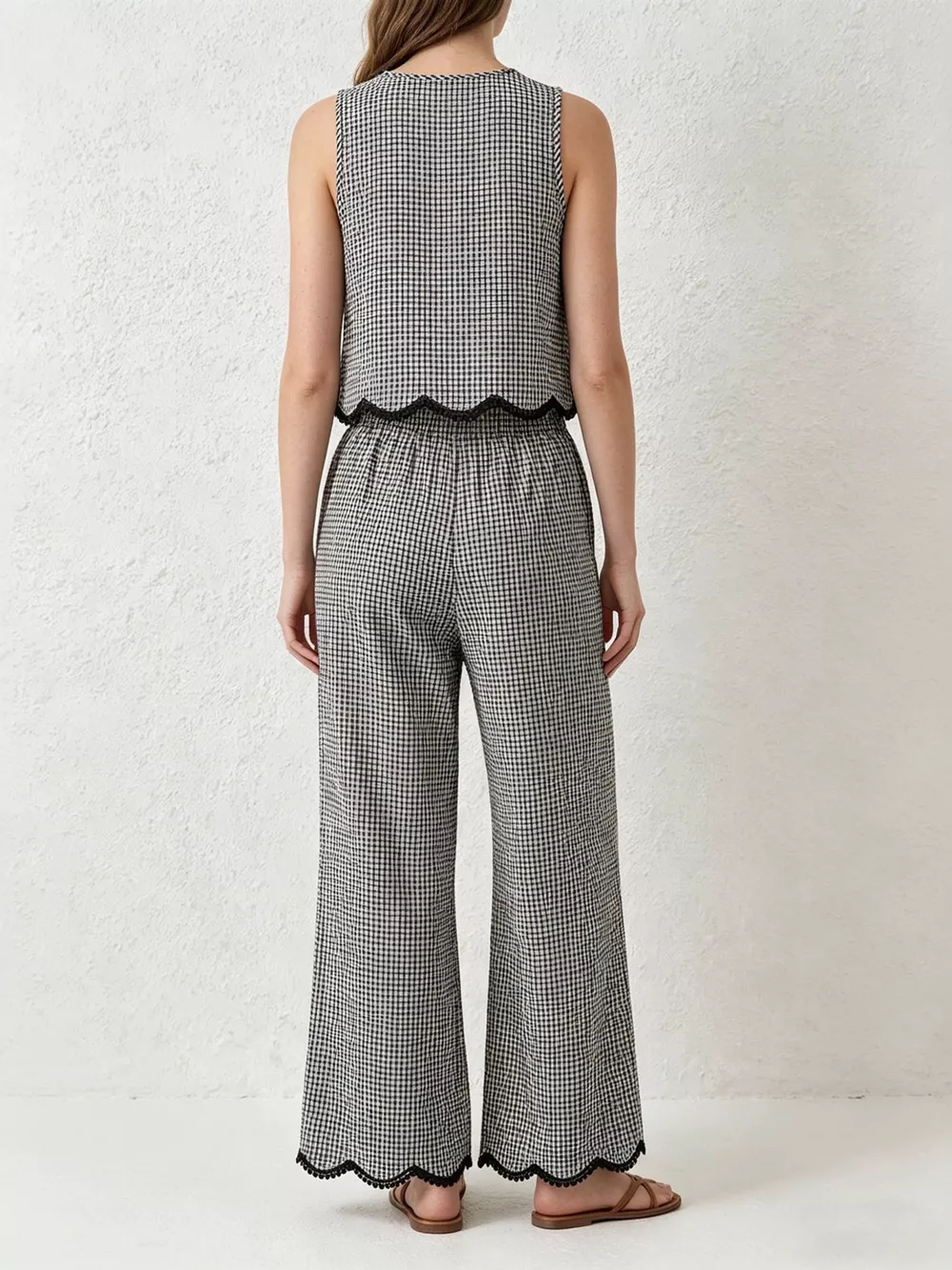 Plaid Scalloped Trim Tank and Pants Set, image 4