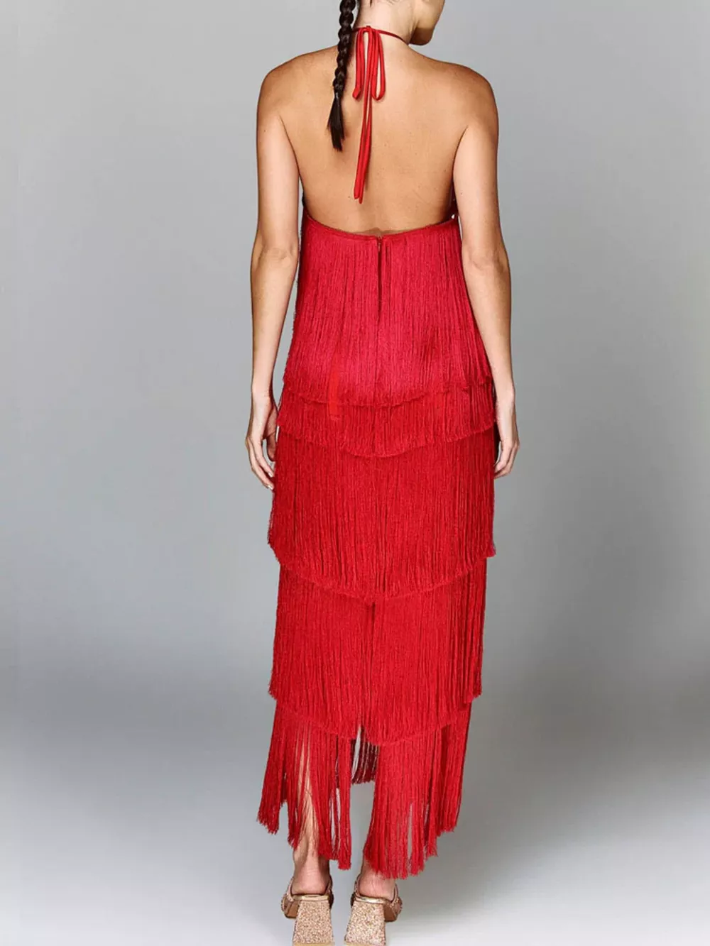 Fringe Halter Neck Maxi Dress, image 3