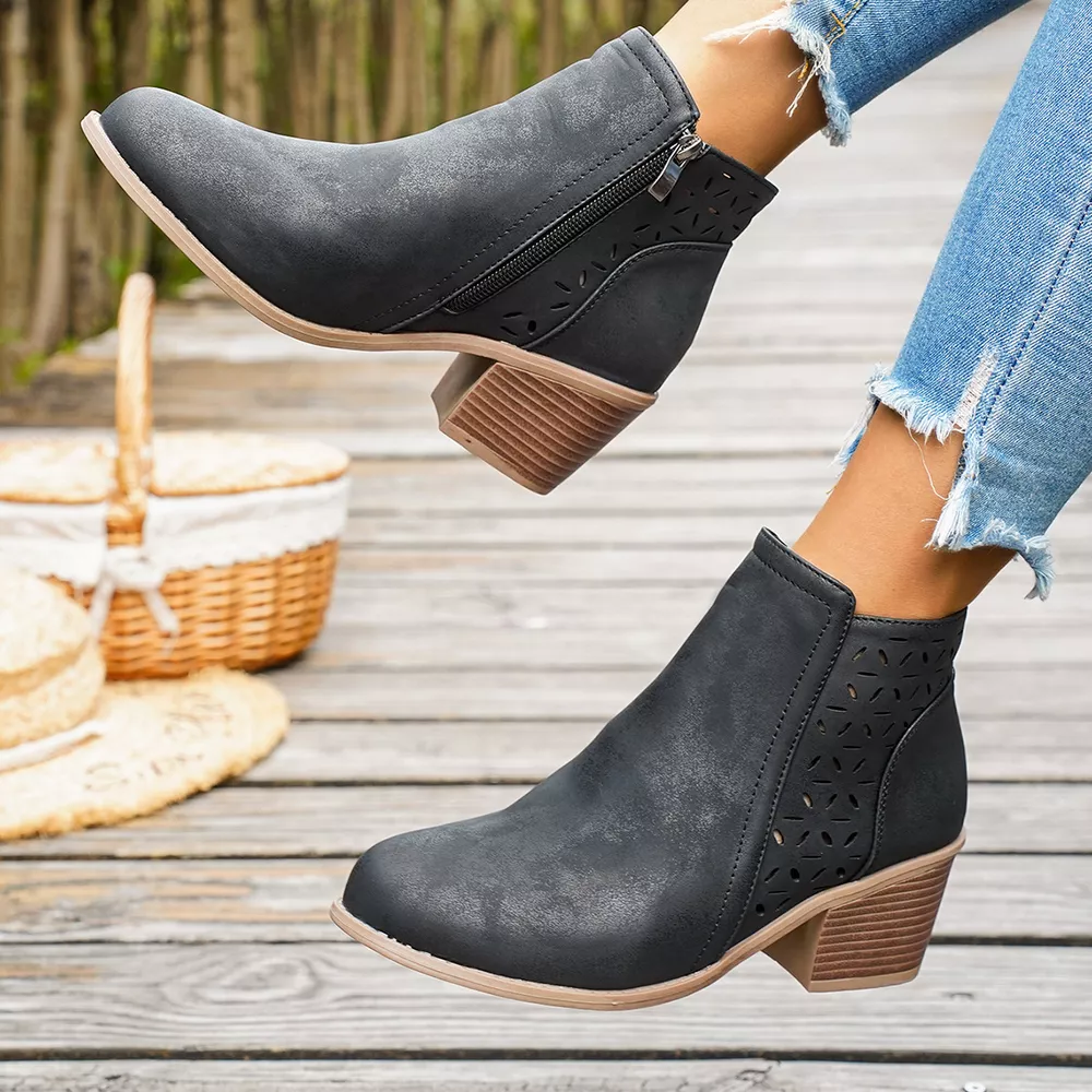 Round Toe Block Heels Boots, image 8