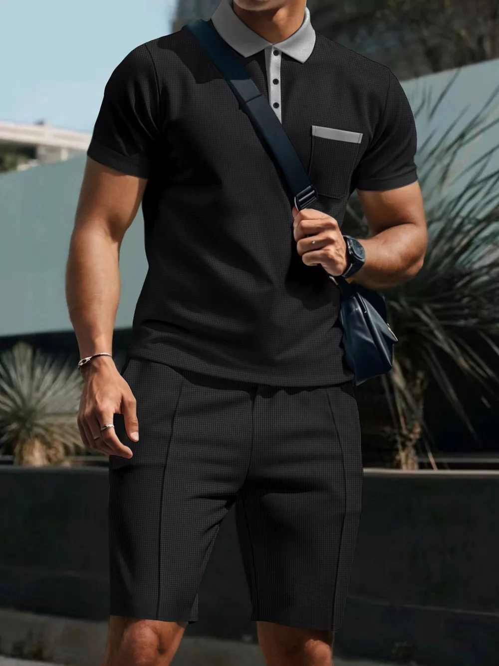 Men's Full Size Casual Short Sleeve Polo & Shorts Set Plus Size, image 2