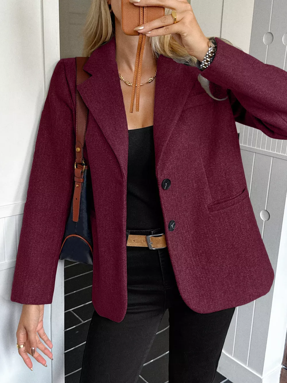 Lapel Collar Button Up Blazer, image 7