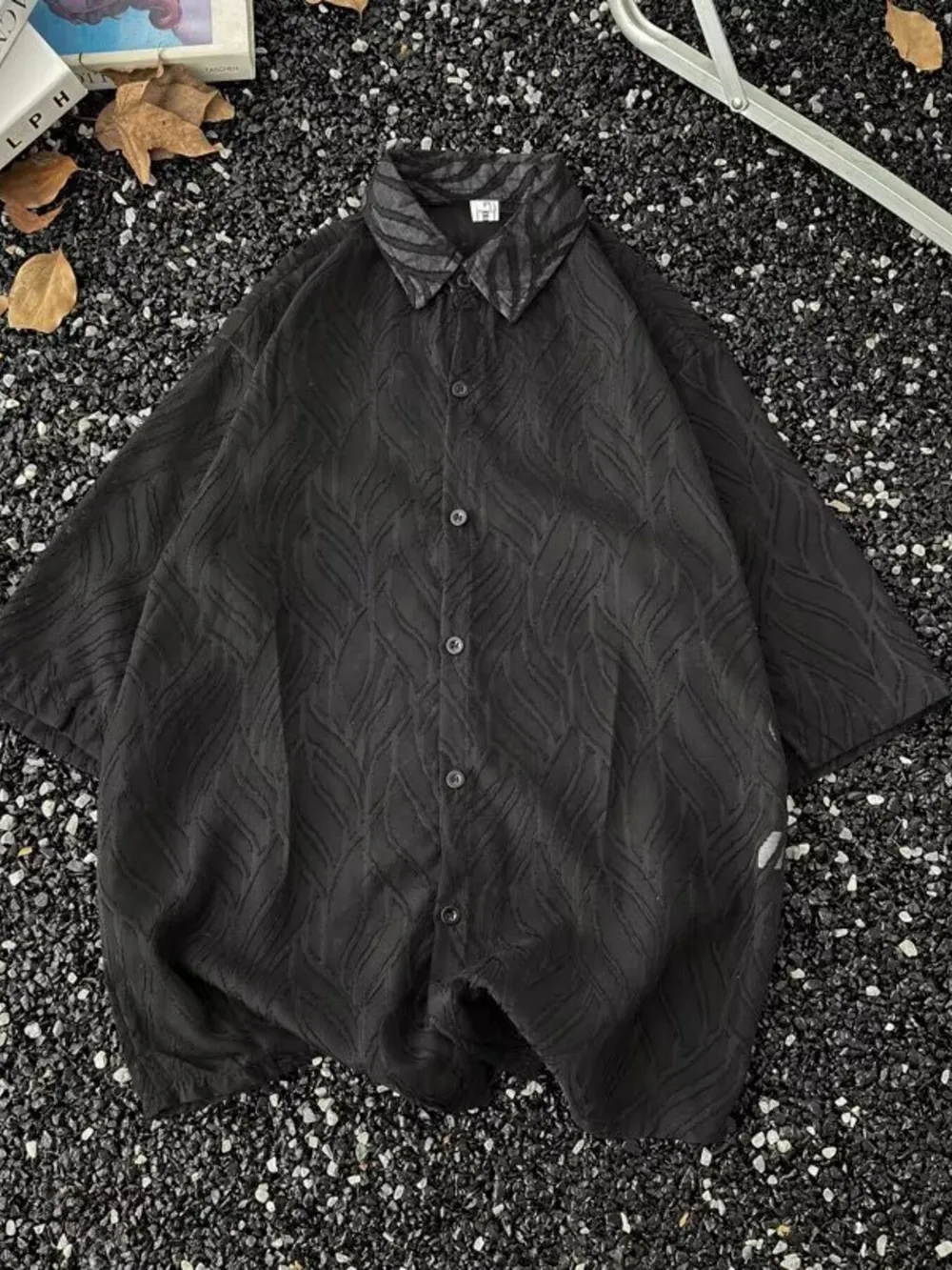 Men's Full Size Wave Pattern Short Sleeve Button-Up Shirt Plus Size