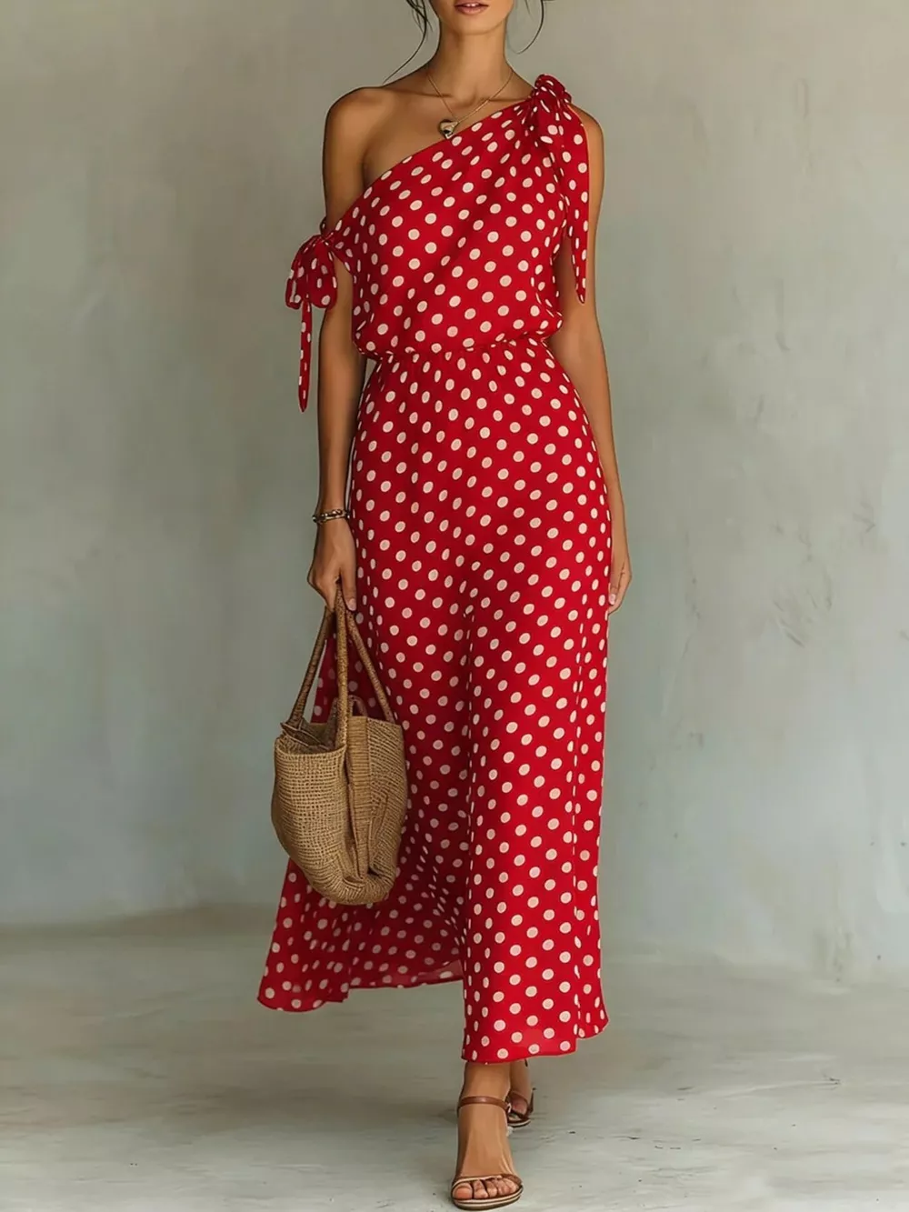 Full Size Polka Dot One-Shoulder Maxi Dress Plus Size, image 5