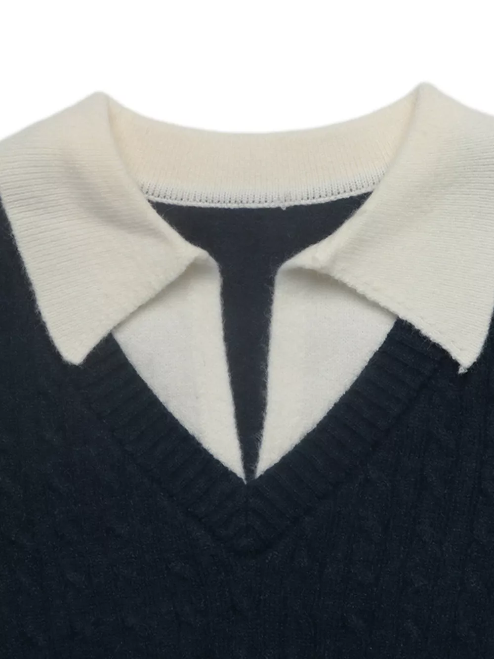 Cable Knit Contrast Collar Sweater, image 6