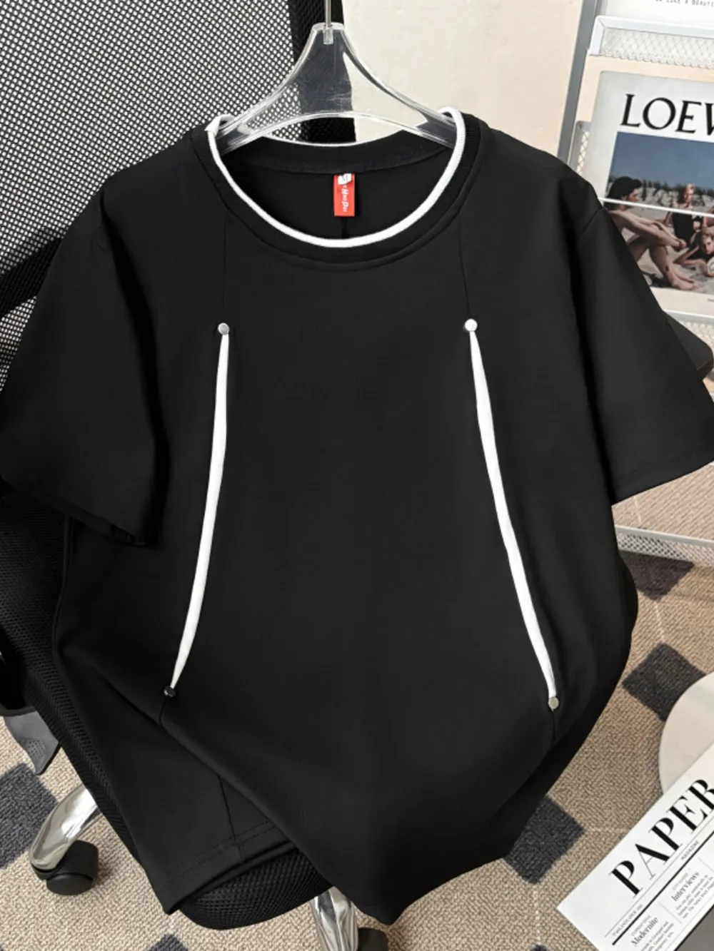 Men's Plus Size Contrast Trim Round Neck Short Sleeve T-Shirt