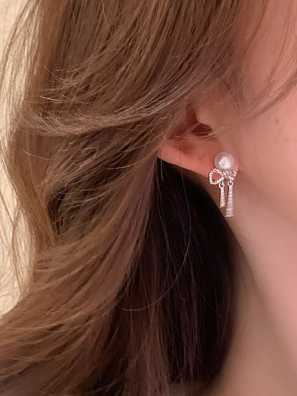 Pearl Bowknot Drop Earrings, image 3