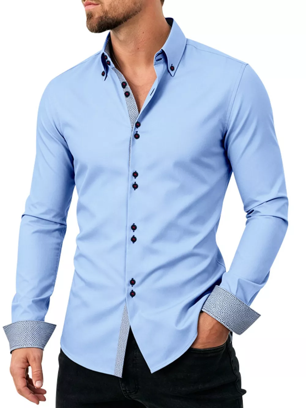 Men's Full Size Slim Fit Contrast Trim Shirt Plus Size, image 8