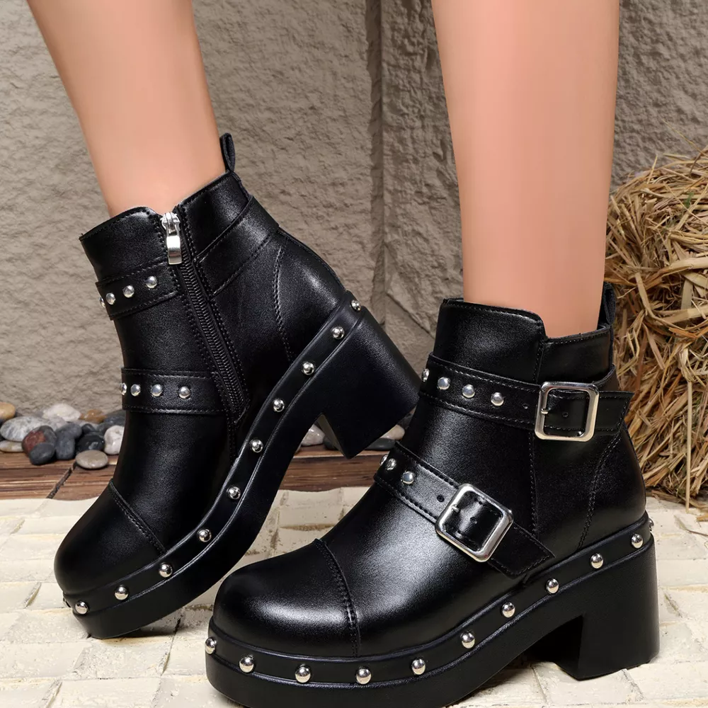 Round Toe Block Heels Boots, image 4