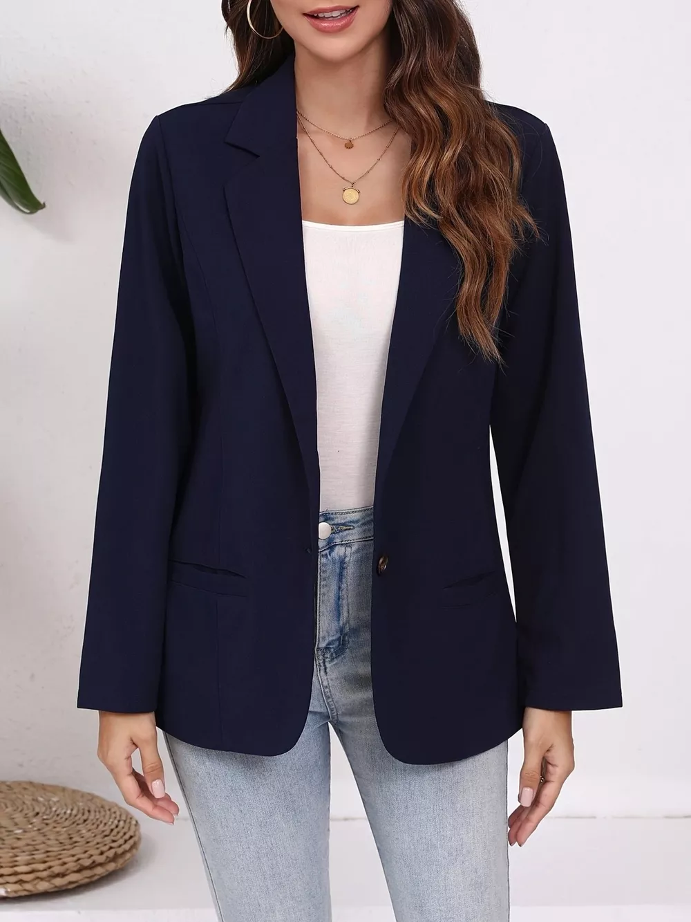 Plus Size Lapel Collar Single-Button Blazer, image 6