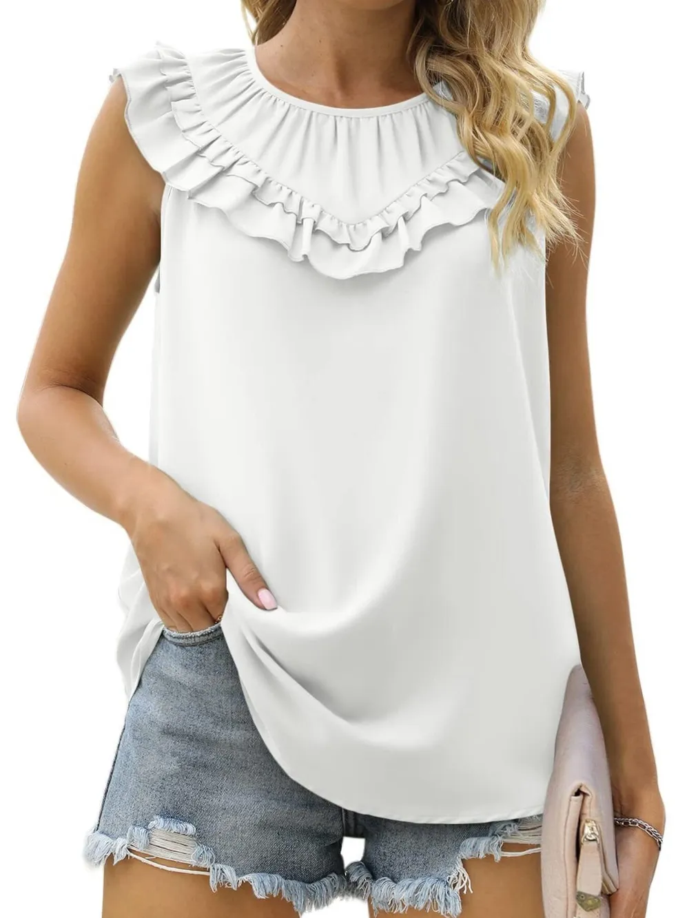 Ruffle Trim Round Neck Blouse, image 11