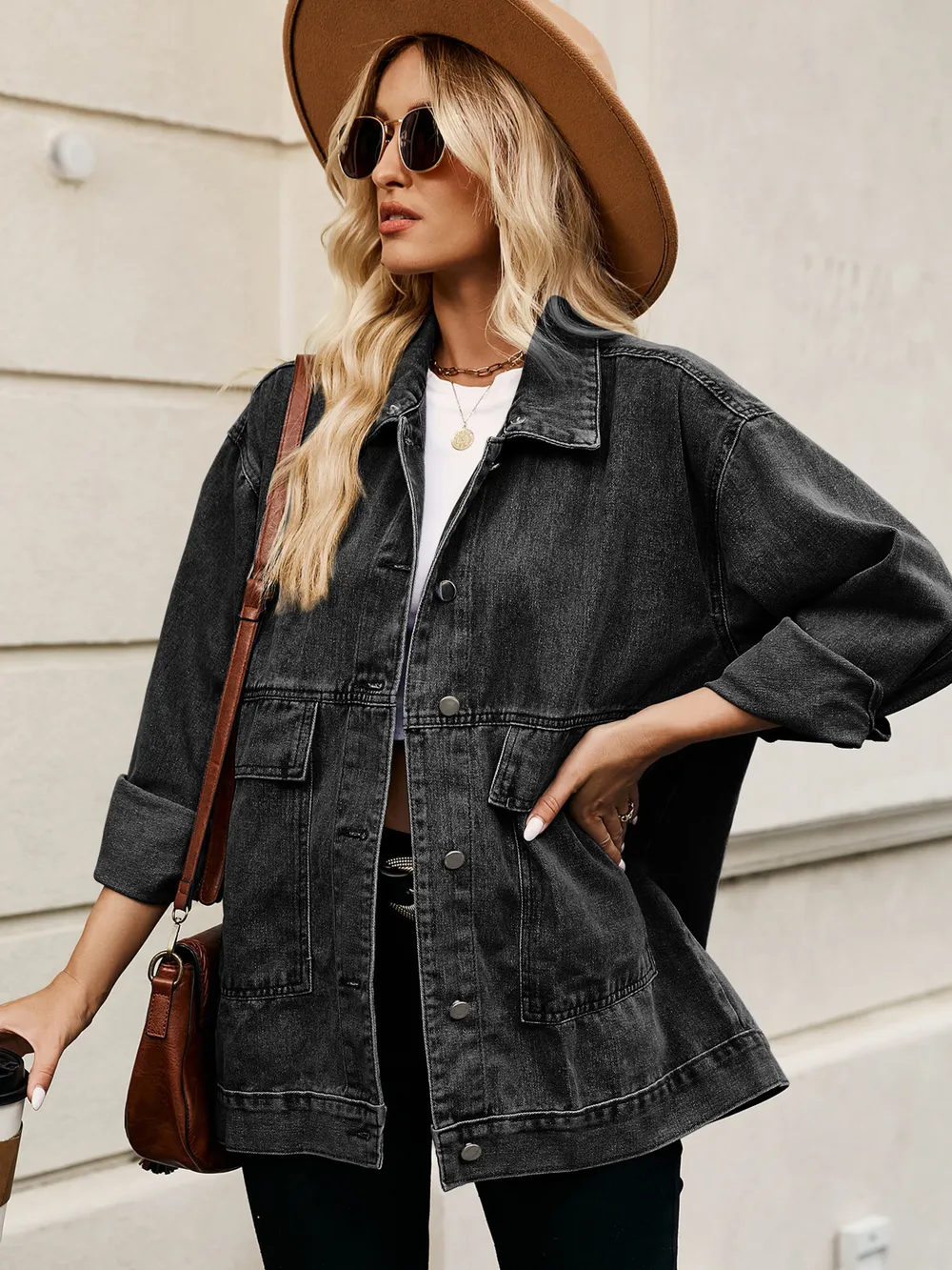 Oversized Button Up Denim Jacket with Hood, image 18