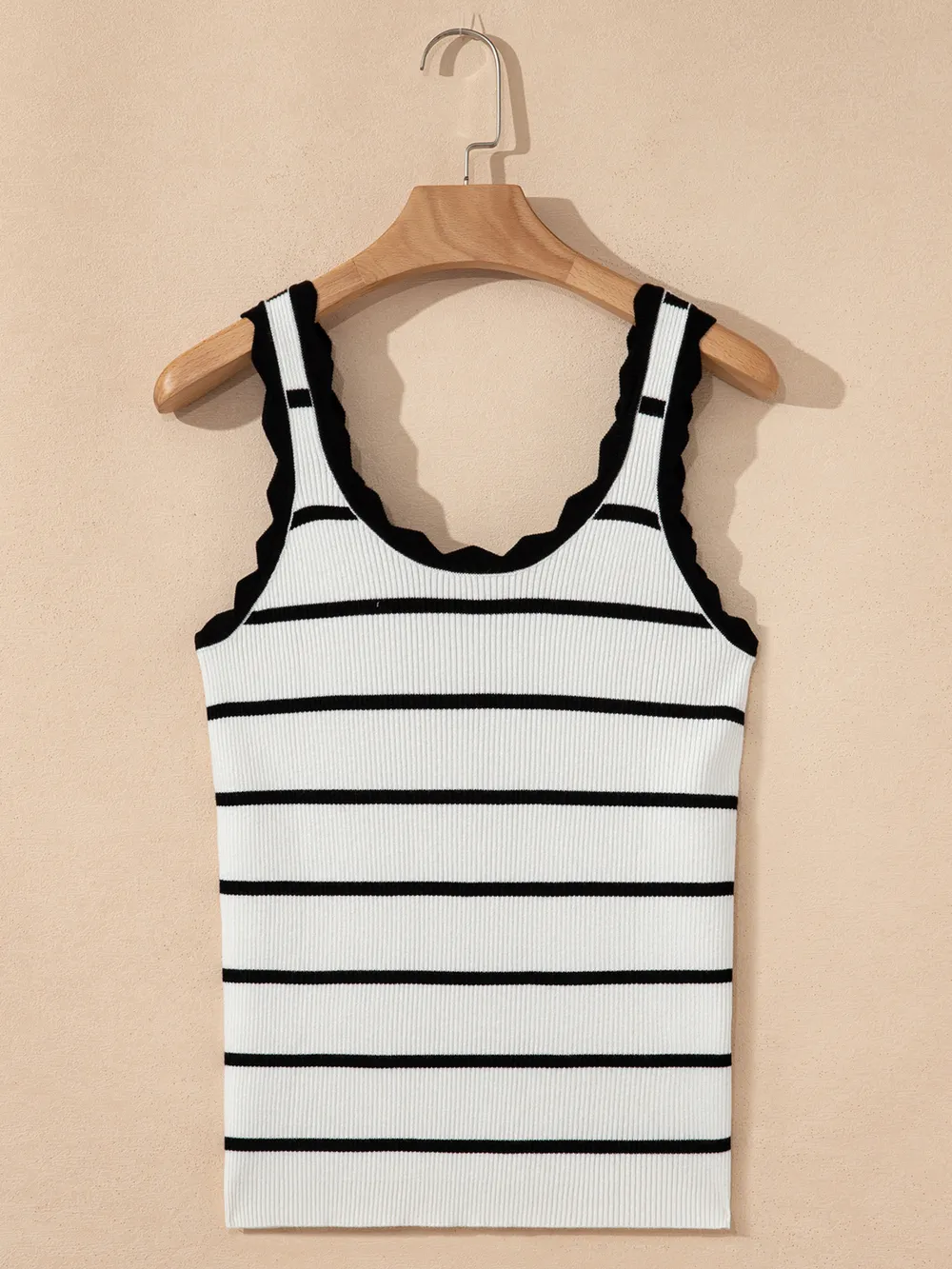 Stripe Scalloped Edge Crew Neck Knit Tank Top, image 16