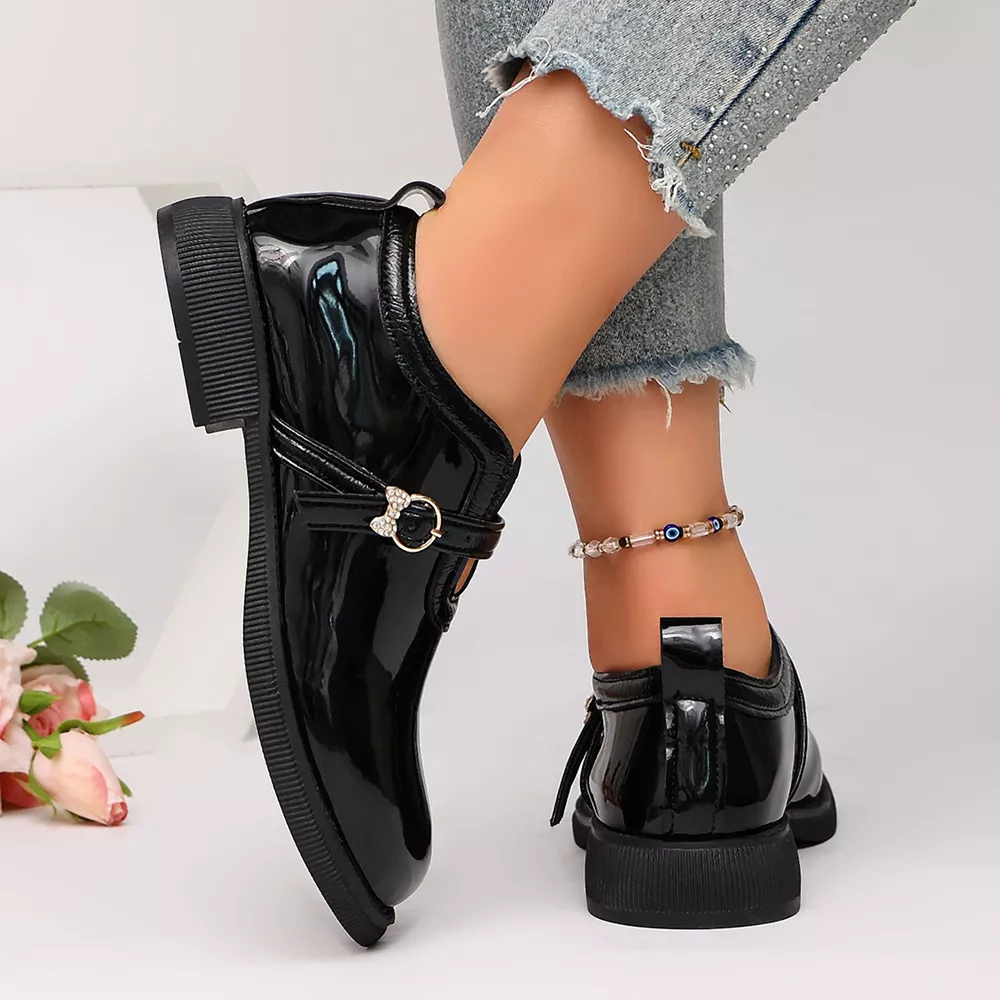 Round Toe Buckle Strap Loafers, image 12