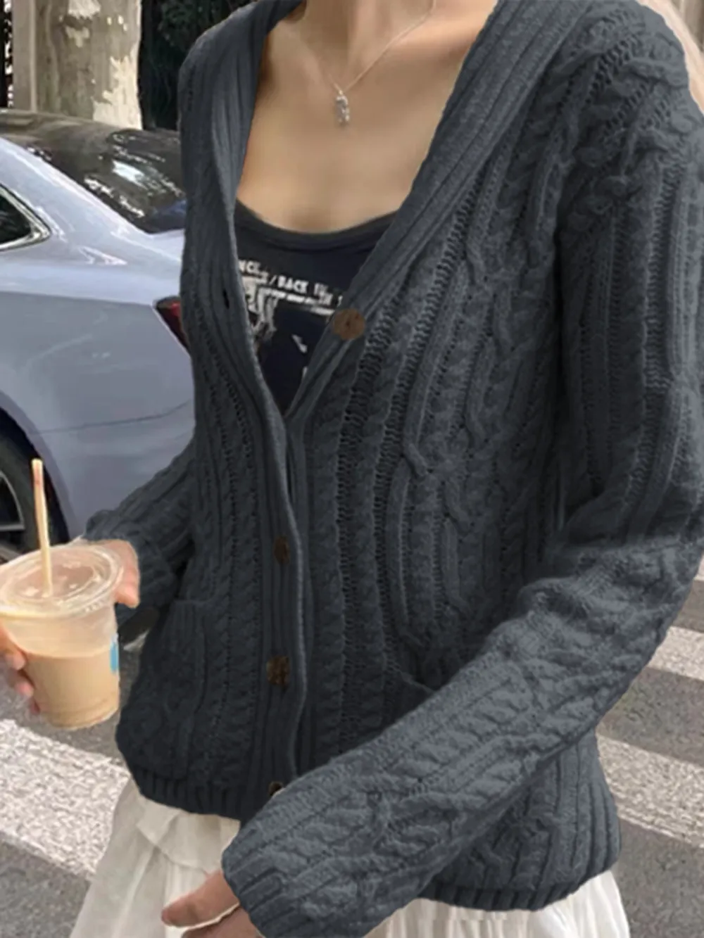 Cable Knit Button Up Cardigan, image 9