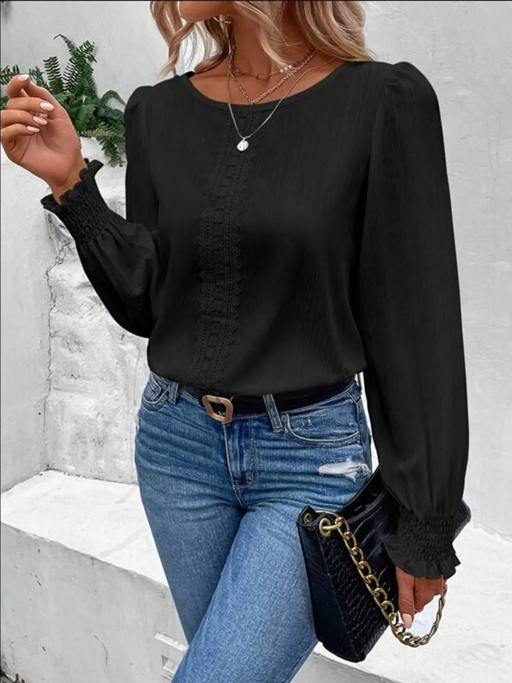 Lace Trim Long Sleeve Blouse, image 10