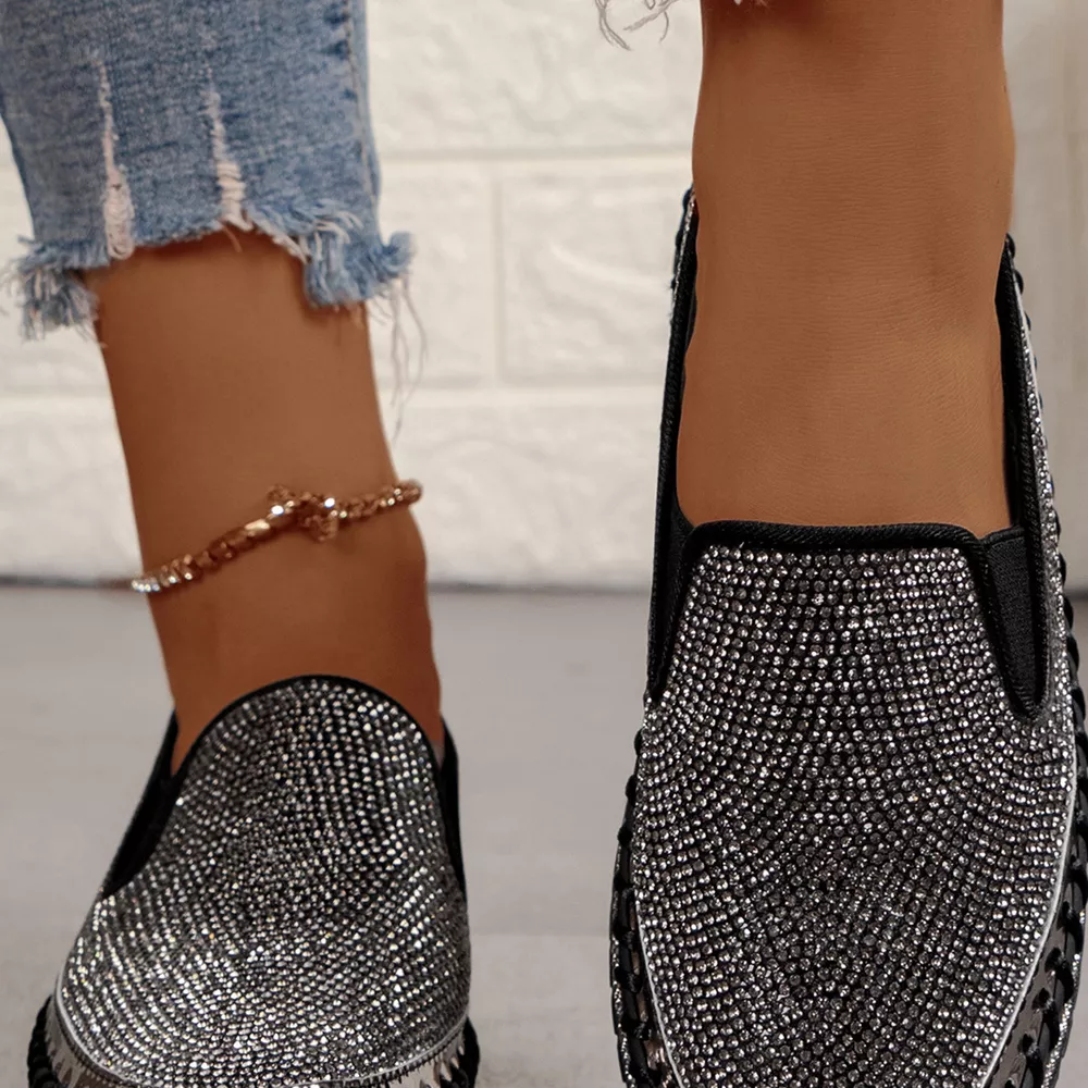 Rhinestone Round Toe Platform Loafers, image 6