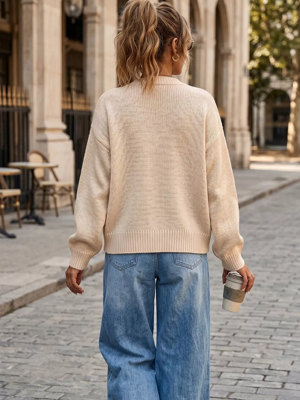 Casual Open-Front Knit Cardigan with Ribbed Trim, image 8
