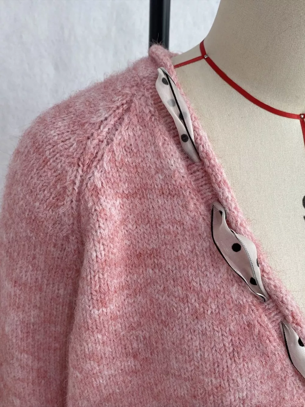 Chic V-Neck Sweater with Polka Dot Ribbon Tie, image 13