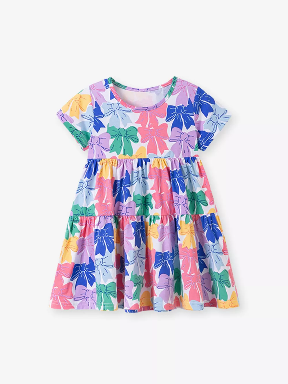 Children's Bow Print Tiered Dress, image 2