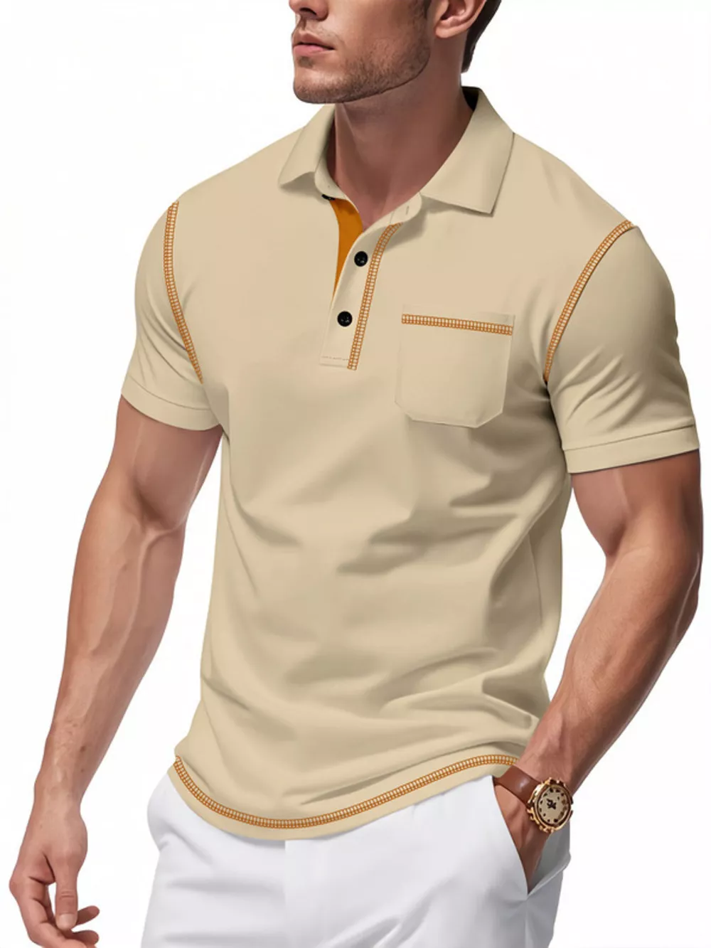 Men's Full Size Contrast Stitching Short Sleeve Top Plus Size, image 6