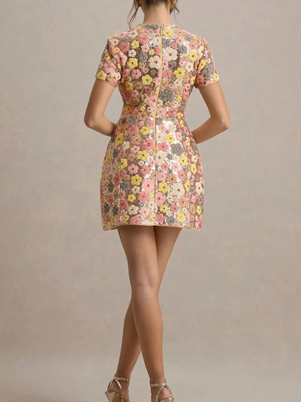 Floral Sequin Short Sleeve Mini Dress, image 6