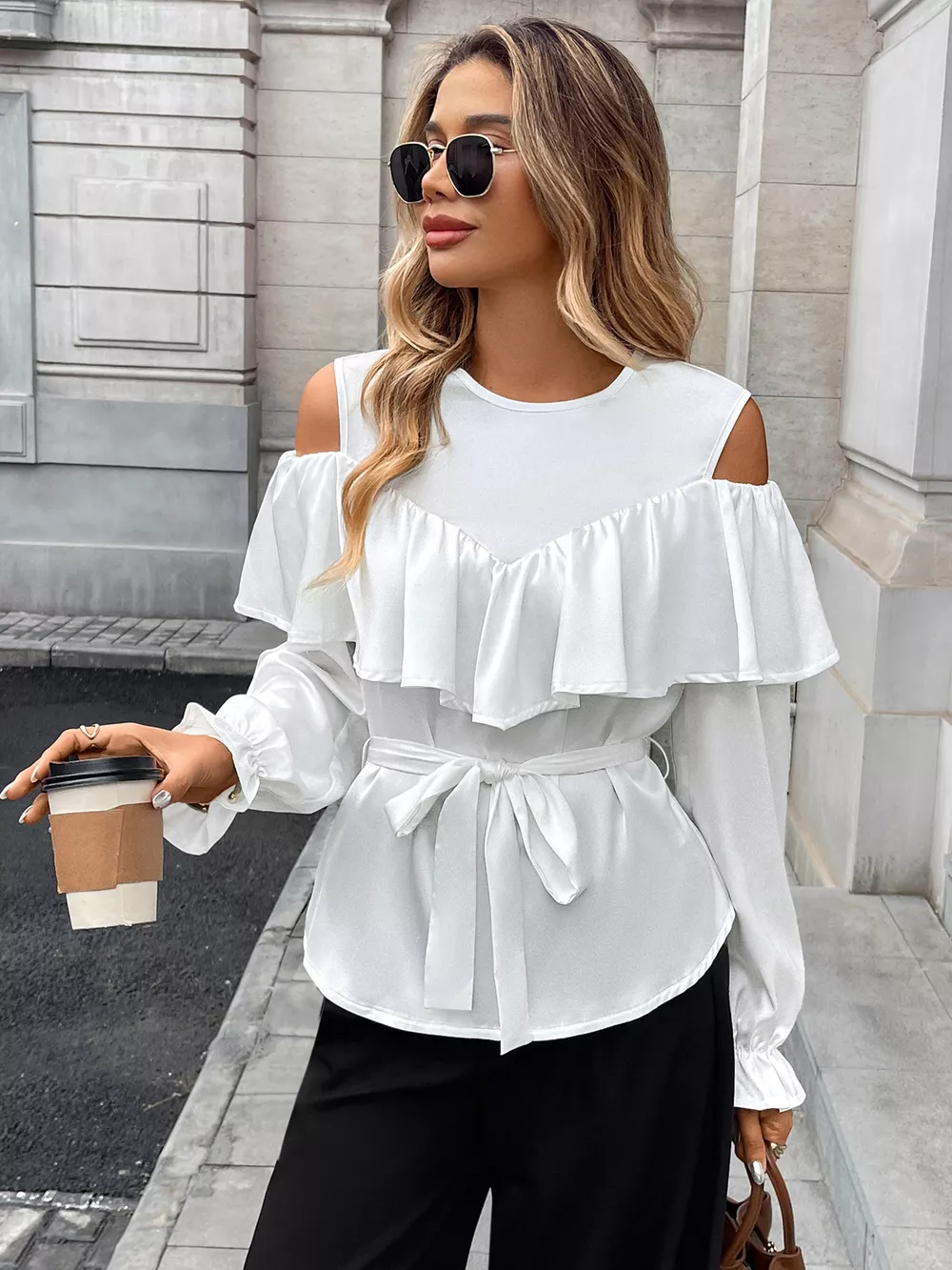 Cold Shoulder Ruffle Blouse, image 3