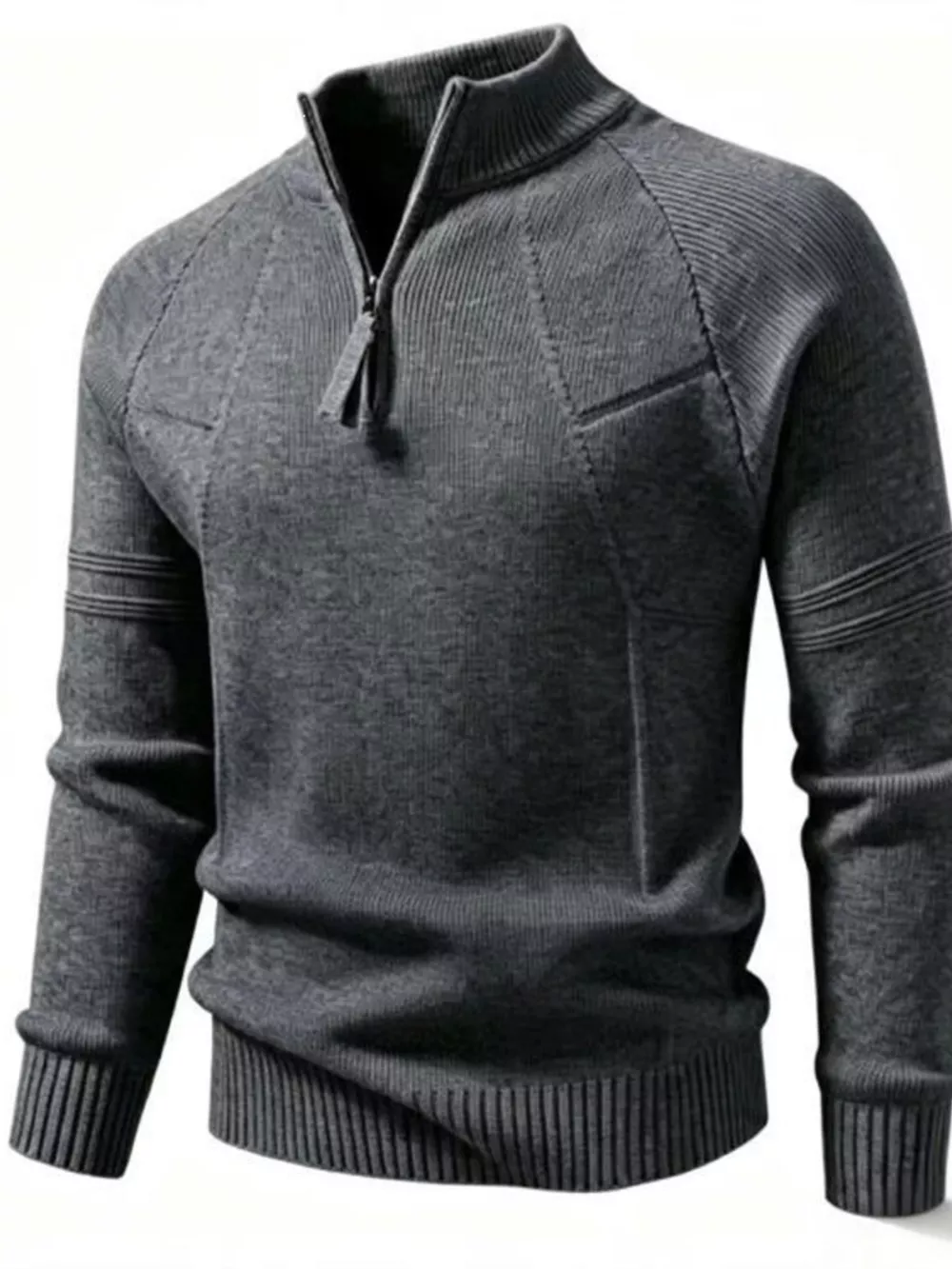 Men's Plus Size Quarter-Zip Ribbed Knit Sweater, image 3
